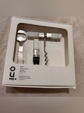 OU. White Marble & Silver Wine Tool Set - 3 Piece